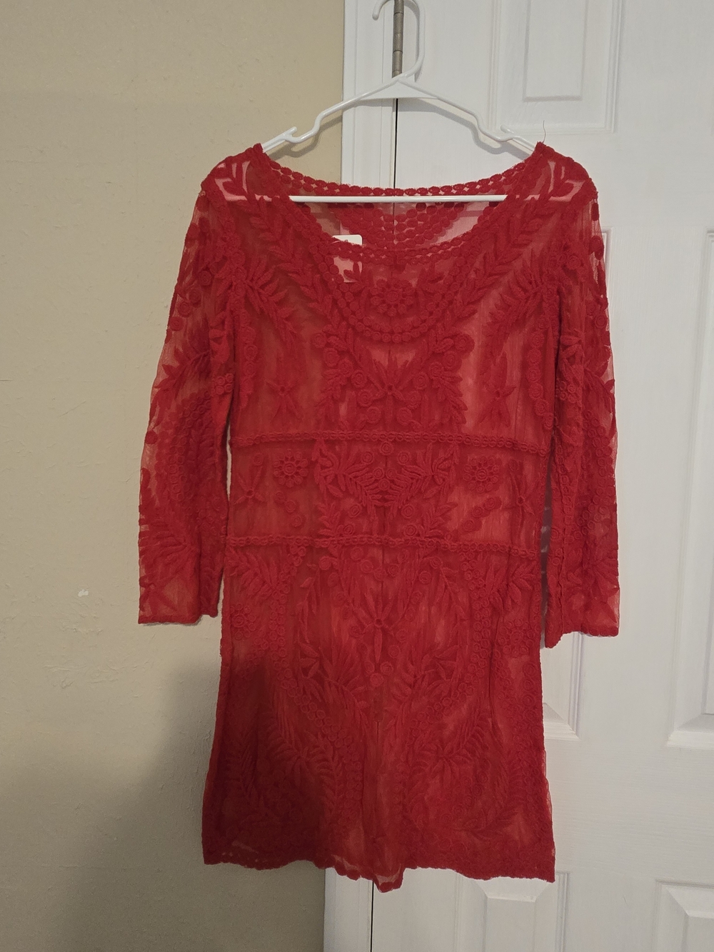 Red Embroidered Lace Women's Dress